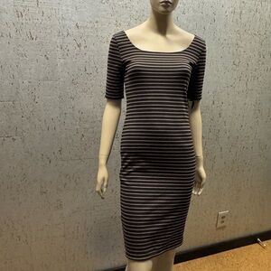 Popular Basics Black and Brown Striped Midi Dress